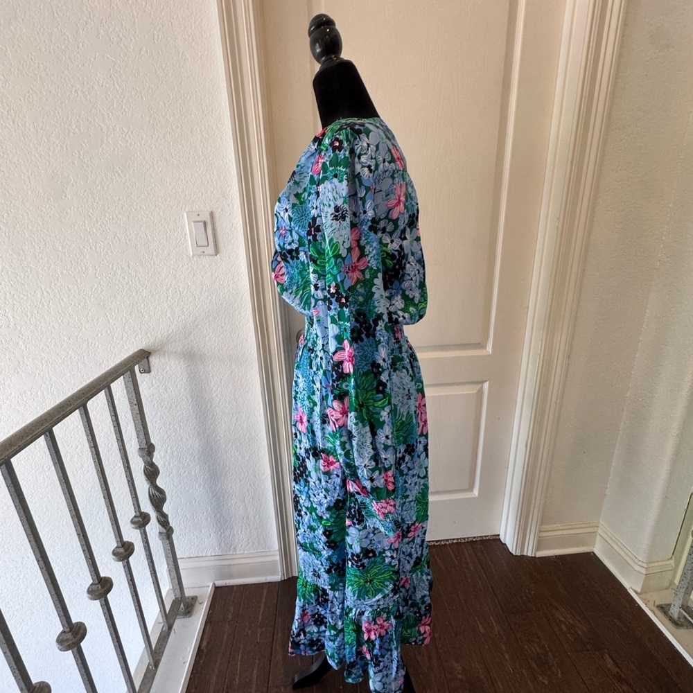 Lilly Pulitzer Sz 4 Loubella Smocked Midi Dress Multi Soiree All Day - Picture 12 of 16